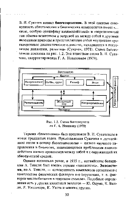 Схема биогеоценоза по Г. А. Новикову (1979)