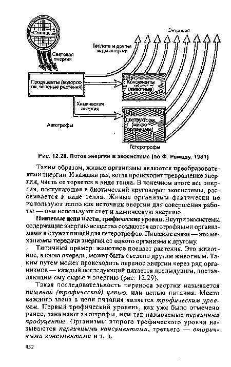Поток энергии в экосистеме (по Ф. Рамаду, 1981)