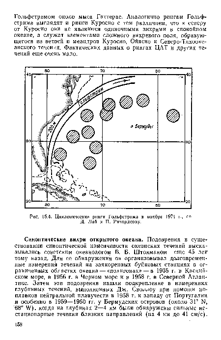 Циклонические ринги Гольфстрима в ноябре 1971 г., по Д. Лай и П. Ричардсону.