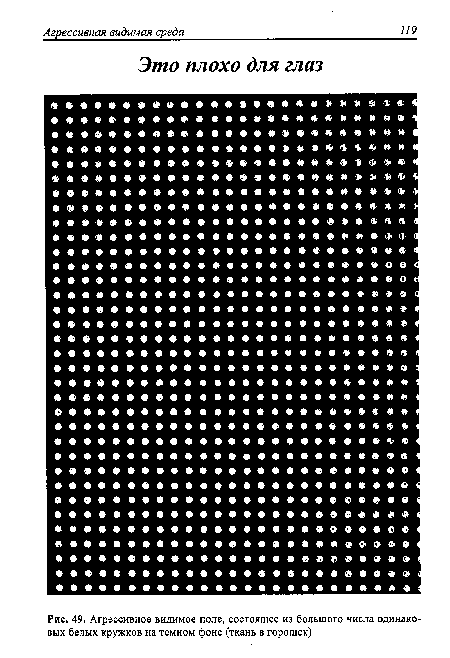 Агрессивное видимое поле, состоящее из большого числа одинаковых белых кружков на темном фоне (ткань в горошек)