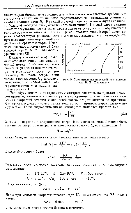 Распределение скоростей по вертикали (по В. Б. Штокману)