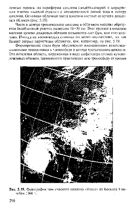 Фотография тропического циклона «Инесс» из Космоса 9 октября 1966 г.