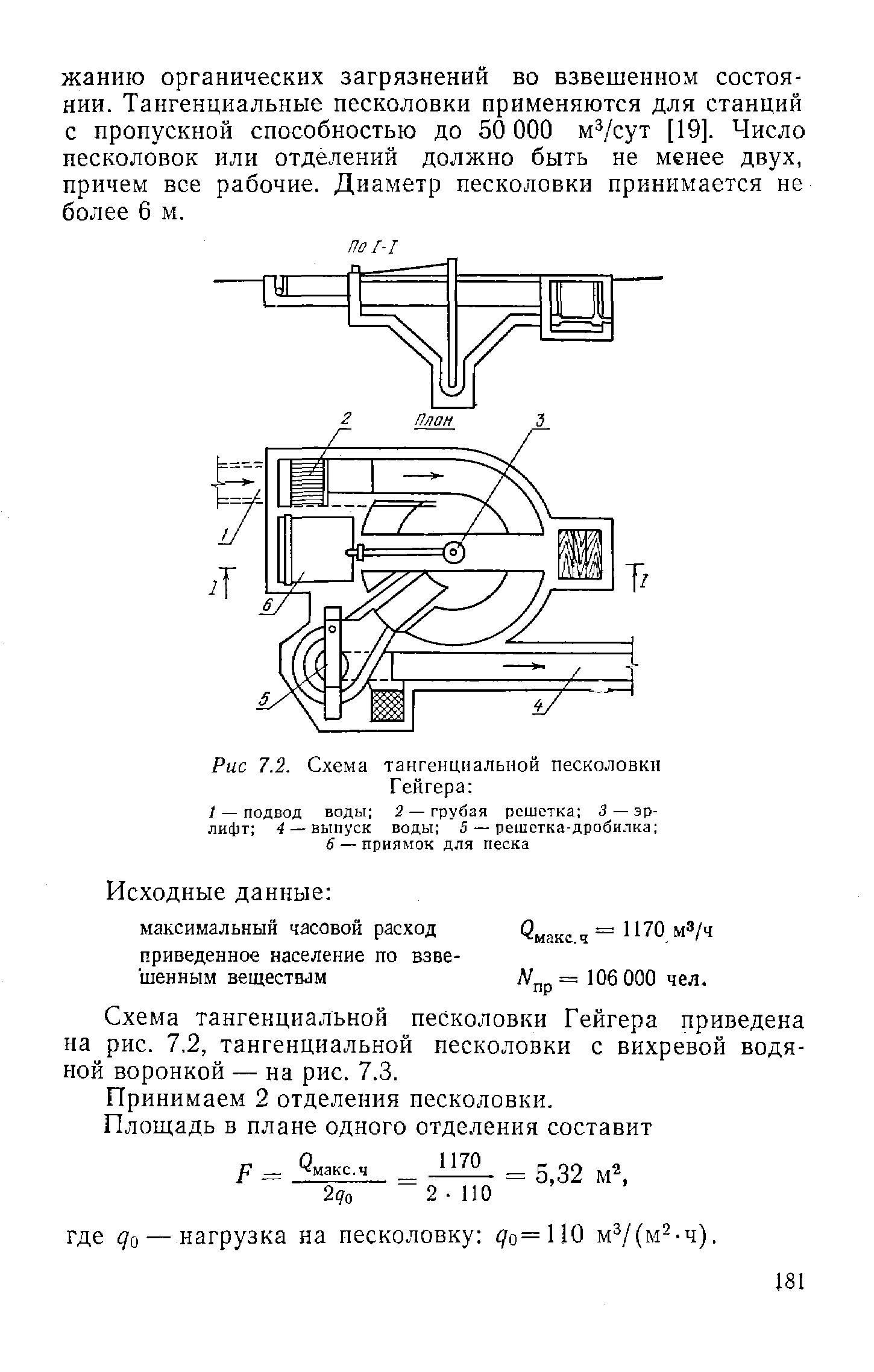 Песколовка тангенциальная схема