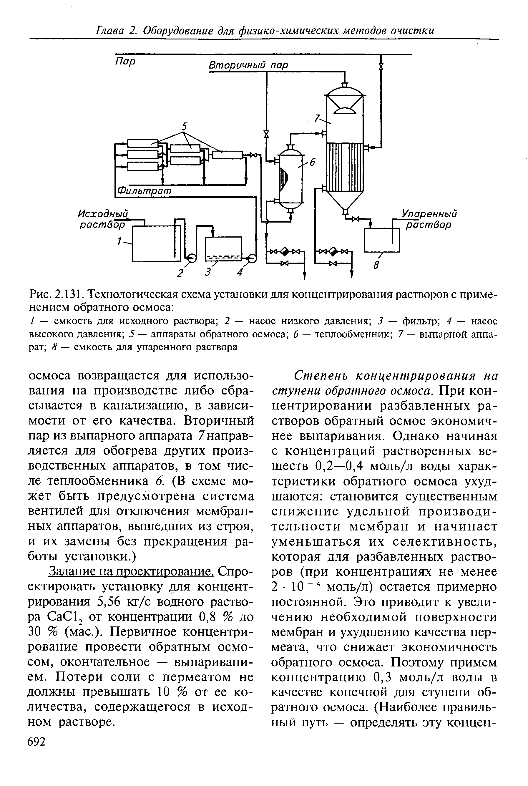 Технологическая схема установки для концентрирования растворов с применением обратного осмоса