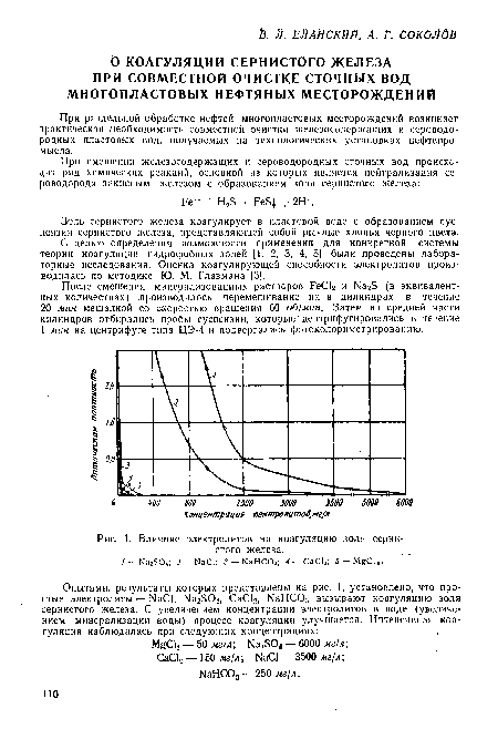 Влияние электролитов на коагуляцию золя сернистого железа.