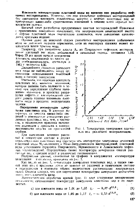 Температура замерзания пластовых вод различной минерализации.