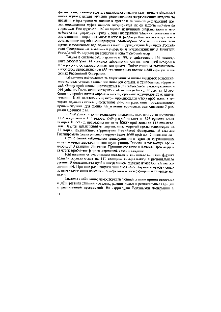 Только в системе Росгидромета в 1993 г. действовали 150 химических лабораторий, 41 кустовая лаборатория для анализа проб воздуха в 89 городах с безлабораторным контролем Наблюдения за загрязнением атмосферы проводились на 682 стационарных постах в 248 городах и поселках Российской Федерации.