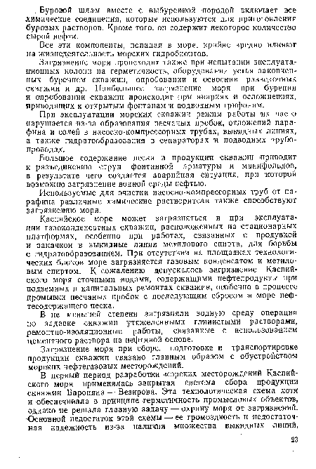 Используемые для очистки насосно-компрессорных труб от парафина различные химические растворители также способствуют загрязнению моря.