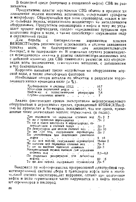 Коррозию вызывает также воздействие на оборудование морской воды, а также атмосферных факторов.