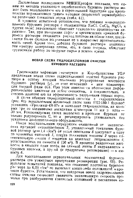 Грозненским нефтяным институтом и Карабулакским УБР предложена новая схема гидроциклонной очистки бурового раствора в основу которой положено регулирование плотности бурового раствора (р), за счет изменения в нем концентрации твердой фазы (С). При этом изменяется абсолютное дифференциальное давление на забое скважины, а следовательно, и степень влияния его на эффективность разрушения горных пород.