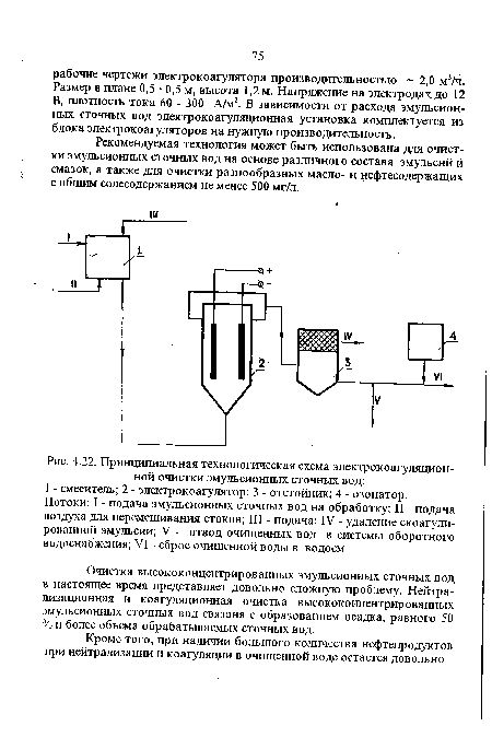 Принципиальная технологическая схема электрокоагуляцион-ной очистки эмульсионных сточных вод