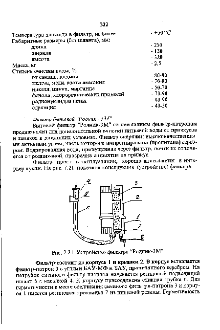 Фильтр прост в эксплуатации, хорошо вписывается в интерьер кухни. На рис. 7.21 показана конструкция (устройство) фильтра.