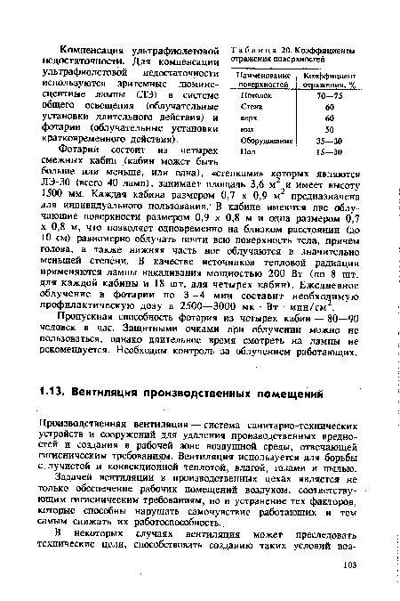 Производственная вентиляция — система санитарно-технических устройств и сооружений для удаления производственных вредностей и создания в рабочей зоне воздушной среды, отвечающей гигиеническим требованиям. Вентиляция используется для борьбы с лучистой и конвекционной теплотой, влагой, газами и пылью.