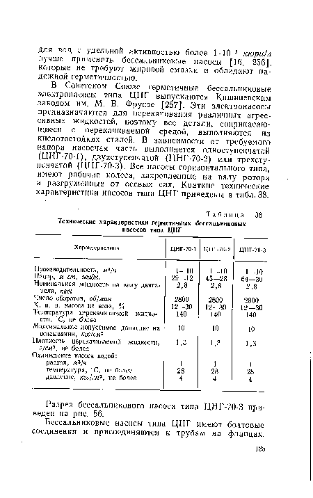 Разрез бессальникового насоса типа ЦНГ-70-3 приведен на рис. 56.