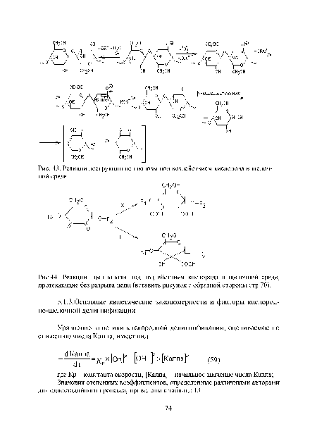 Реакции целлюлозы под воздействием кислорода в щелочной среде, протекающие без разрыва цепи (вставить рисунок с обратной стороны стр.70).