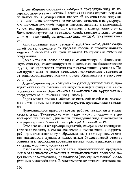 Использованная вода (сточные) воды закрытой канализационной сетью отводится за пределы города и главной канализационной насосной станцией подается на городские очистные сооружения.