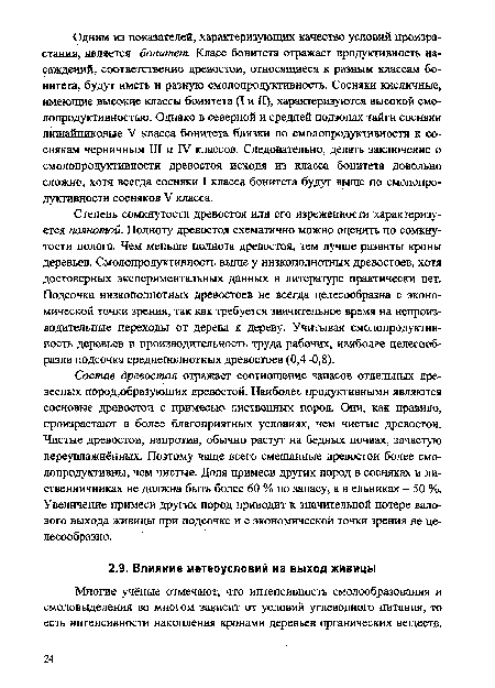 Многие учёные отмечают, что интенсивность смолообразования и смоловыделения во многом зависит от условий углеводного питания, то есть интенсивности накопления кронами деревьев органических веществ.