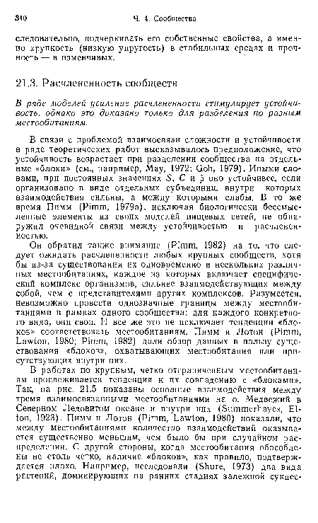 В ряде моделей усиление расчлененности стимулирует устойчивость, однако это доказано только для разделения по разным местообитаниям.