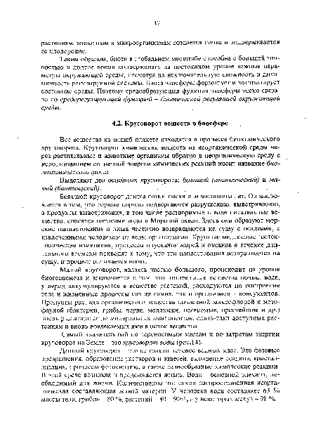 Выделяют два основных круговорота: большой (геологический) и малый (биотический).