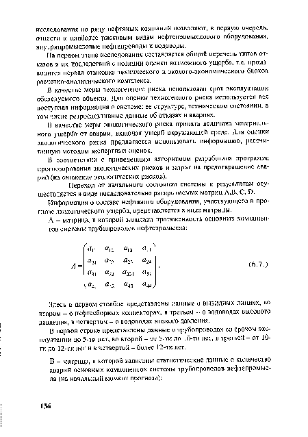 На первом этапе исследования составляется общий перечень типов отказов и их последствий с позиции оценки возможного ущерба, т.е. производится первая стыковка технического и эколого-экономического блоков расчетно-аналитического комплекса.