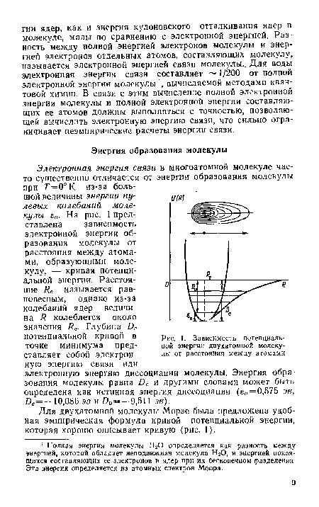 Зависимость потенциальной энергии двухатомной молекулы от расстояния между атомами