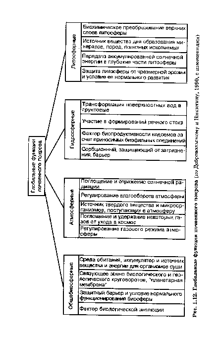 Глобальные функции почвенного покрова (по Добровольскому и Никитину, 1990, с изменениями)