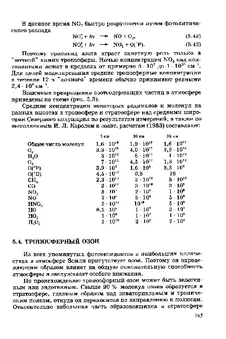 Из всех упомянутых фотооксидантов в наибольших количествах в атмосфере Земли присутствует озон. Поэтому он определяющим образом влияет на общую окислительную способность атмосферы и заслуживает особого внимания.