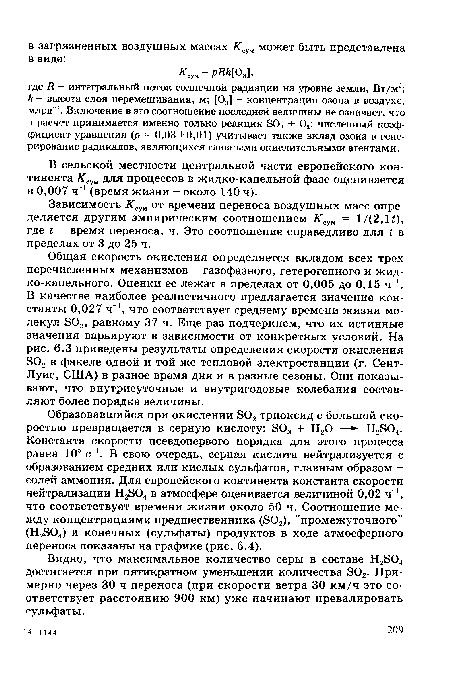 В сельской местности центральной части европейского континента Ксу„ для процессов в жидко-капельной фазе оценивается в 0,007 ч 1 (время жизни - около 140 ч).