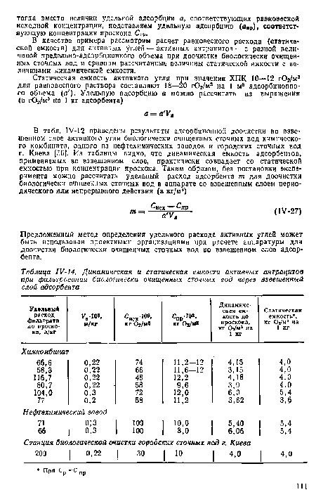 Динамическая и статическая емкости активных антрацитов при фильтровании биологически очищенных сточных вод через взвешенный слой адсорбента