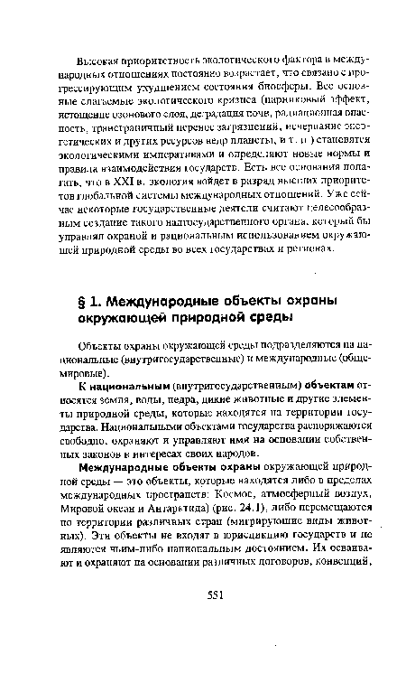 К национальным (внутригосударственным) объектам относятся земля, воды, недра, дикие животные и другие элементы природной среды, которые находятся на территории государства. Национальными объектами государства распоряжаются свободно, охраняют и управляют ими на основании собственных законов в интересах своих народов.