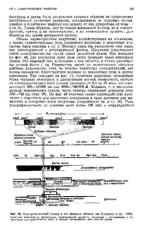 Электромагнитный спектр и его видимая область (из Колуэлла и др , 1963)
