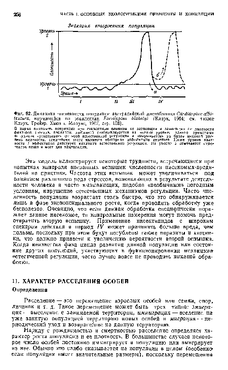 Расселение — это перемещение взрослых особей или семян, спор, личинок и т. д. Такое перемещение может быть трех типов: эмиграция — выселение с занимаемой территории, иммиграция — вселение на уже занятую популяцией территорию новых особей и миграция — периодический уход и возвращение на данную территорию.