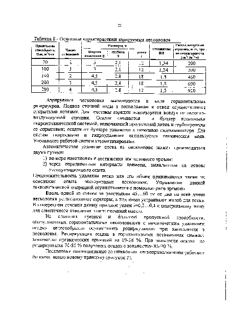 Основные характеристики аэрируемых песколовок