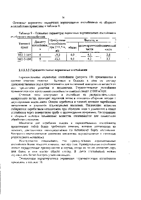 Основные параметры первичных вертикальных отстойников