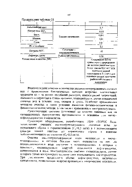 Решение задачи очистки и доочистки малоконцентрированных сточных вод с применением биологических методов встречает значительные трудности из - за резких колебаний расходов, концентраций загрязнений, изменения содержания в стоках органики, температуры и других показателей сточных вод в течение года, сезонов и суток. Наиболее приемлемыми методами очистки в таких условиях являются физико-механические и физико-химические методы, в том числе с применением электрокоагуляции.