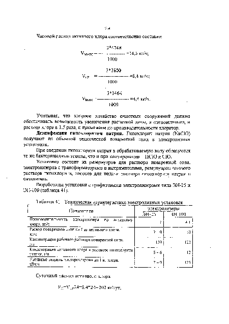 Техническая характеристика электролизных установок