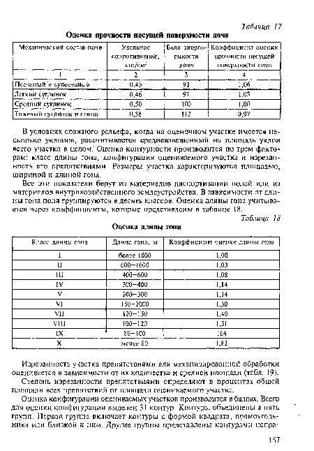 Изрезанность участка препятствиями для механизированной обработки оценивается в зависимости от их количества и средней площади (табл. 19).