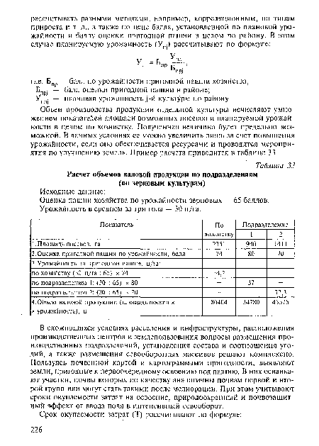 Уп — плановая урожайность ]-й культуры по району.