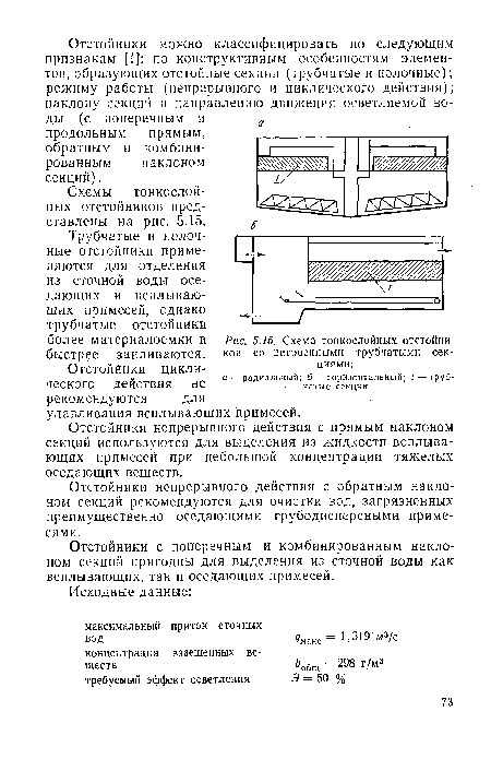 Схема тонкослойных отстойни-ков со встроенными трубчатыми секциями