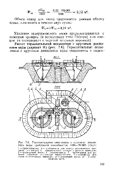 ЛЛ. Горизонтальные песколовки с круговым движением воды пропускной способностью 1400—70 000 м3/сут