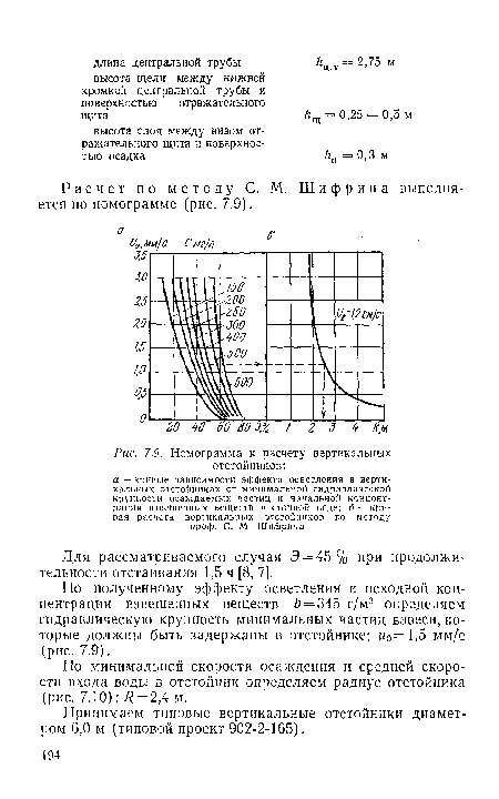 Номограмма к расчету вертикальных отстойников