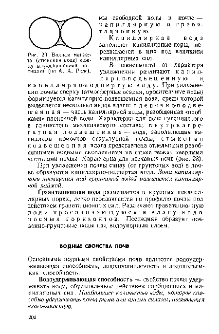 Водная манжета (стыковая вода) между шарообразными частицами (по А. А. Роде).