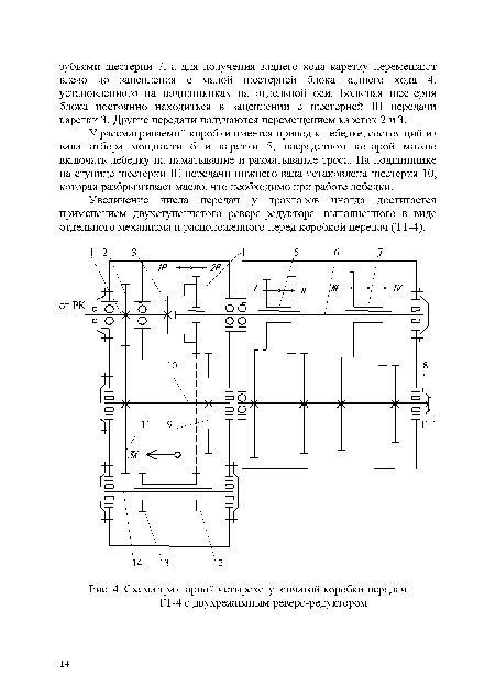 Схема тракторной четырехступенчатой коробки передач ТТ-4 с двухрежимным реверс-редуктором