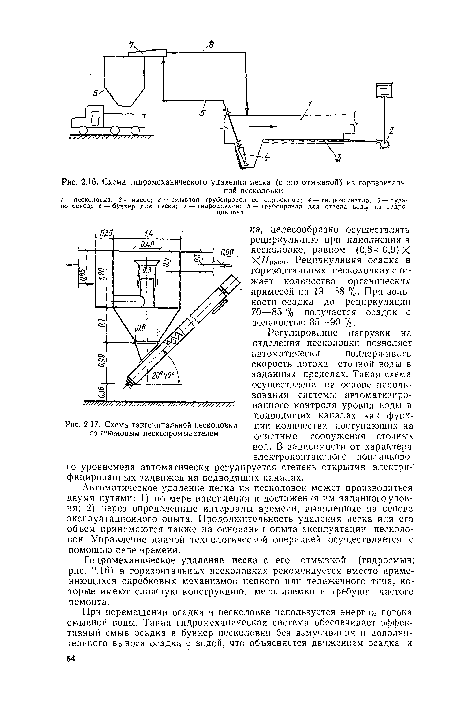 Схема тангенциальной песколовки со шнековым пескопромывателем