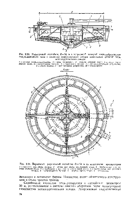 Радиальный отстойник £> = 30 м с встроенной камерой хлопьеобразования гидроциклонного типа с системой поверхностного отбора осветленной сточной воды