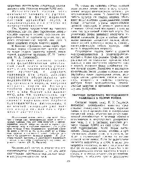 Не только на тяжелых глинах таежной зоны лесные почвы могут в силу недостаточной воздухопроницаемости снижать производительность лесов. В Западной Европе гибель культур на старых пашнях объясняют недостаточным проветриванием лесной почвы вследствие утраты первоначально прочной структуры и резкого уплотнения в течение десятилетий все одного и того же слоя так называемой подошвой плуга. Это уплотнение почвы вызывает отмирание полезной почвенной флоры и фауны, образование закисных соединений железа, загнивание корней древесных пород и, наконец, катастрофическую гибель культур, чаще всего в жердняковом возрасте.