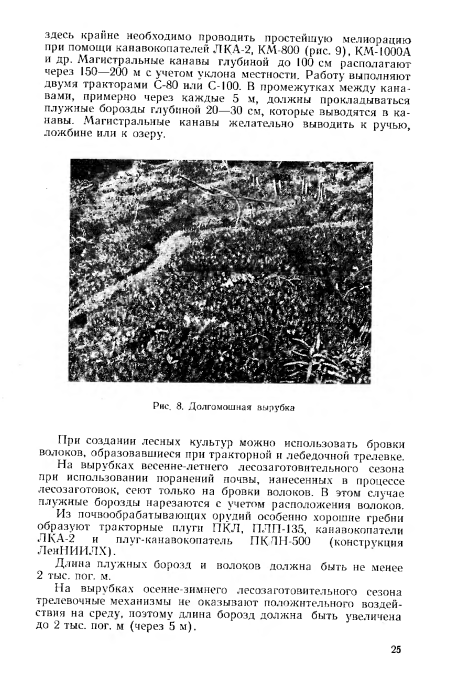 На вырубках весенне-летнего лесозаготовительного сезона при использовании поранений почвы, нанесенных в процессе лесозаготовок, сеют только на бровки волоков. В этом случае плужные борозды нарезаются с учетом расположения волоков.