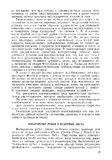 На тяжелых, мокрых и влажных почвах для сопутствующего возобновления ели надо использовать микровозвышения.