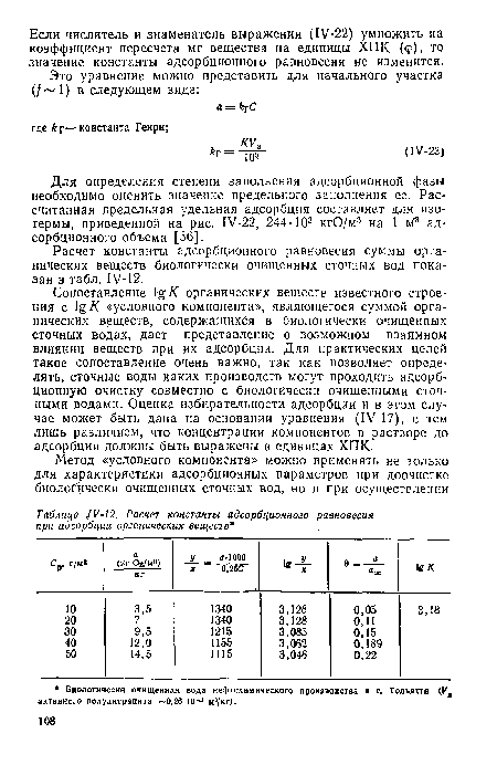 Для определения степени заполнения адсорбционной фазы необходимо оценить значение предельного заполнения ее. Рассчитанная предельная удельная адсорбция составляет для изотермы, приведенной на рис. 1У-22, 244-103 кгО/м3 на 1 м-3 адсорбционного объема [56].