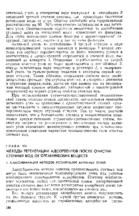 Адсорбционные методы очистки промышленных сточных вод могут быть экономически целесообразными лишь при условии многократного использования адсорбентов. Поэтому необходимым элементом любой технологической схемы адсорбционной очистки сточных вод является регенерация адсорбента после насыщения его веществами, извлеченными из сточных вод.